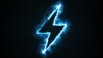 Burning blue flame lightning shape on black background, 3d illustration